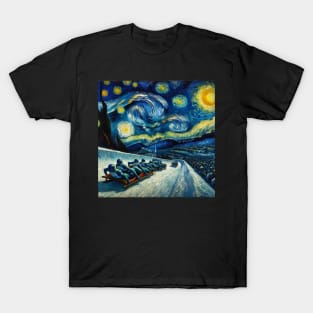 Bobsleigh Starry Night - Winter Sports T-Shirt